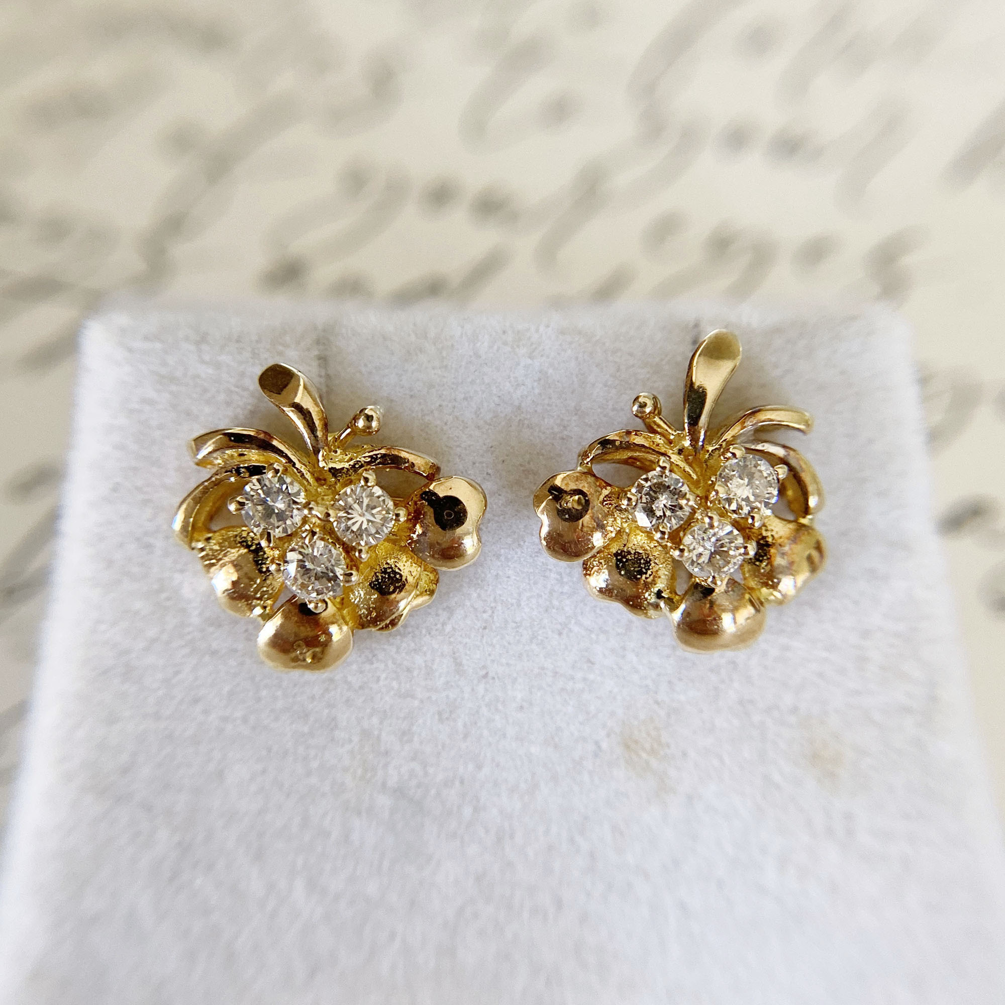 Vintage 14K Gold Fruit Earrings with Diamonds