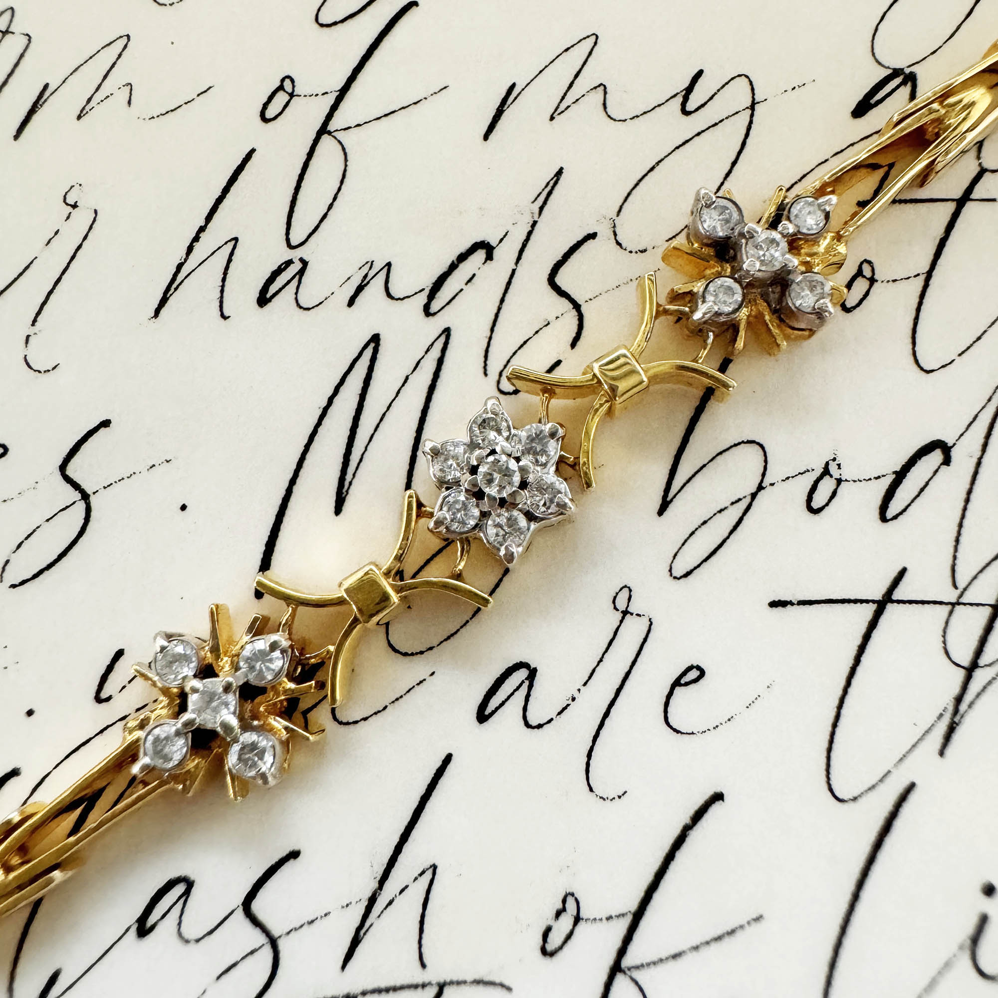 Vintage 14k Gold Rositas Flower Diamonds Bracelet