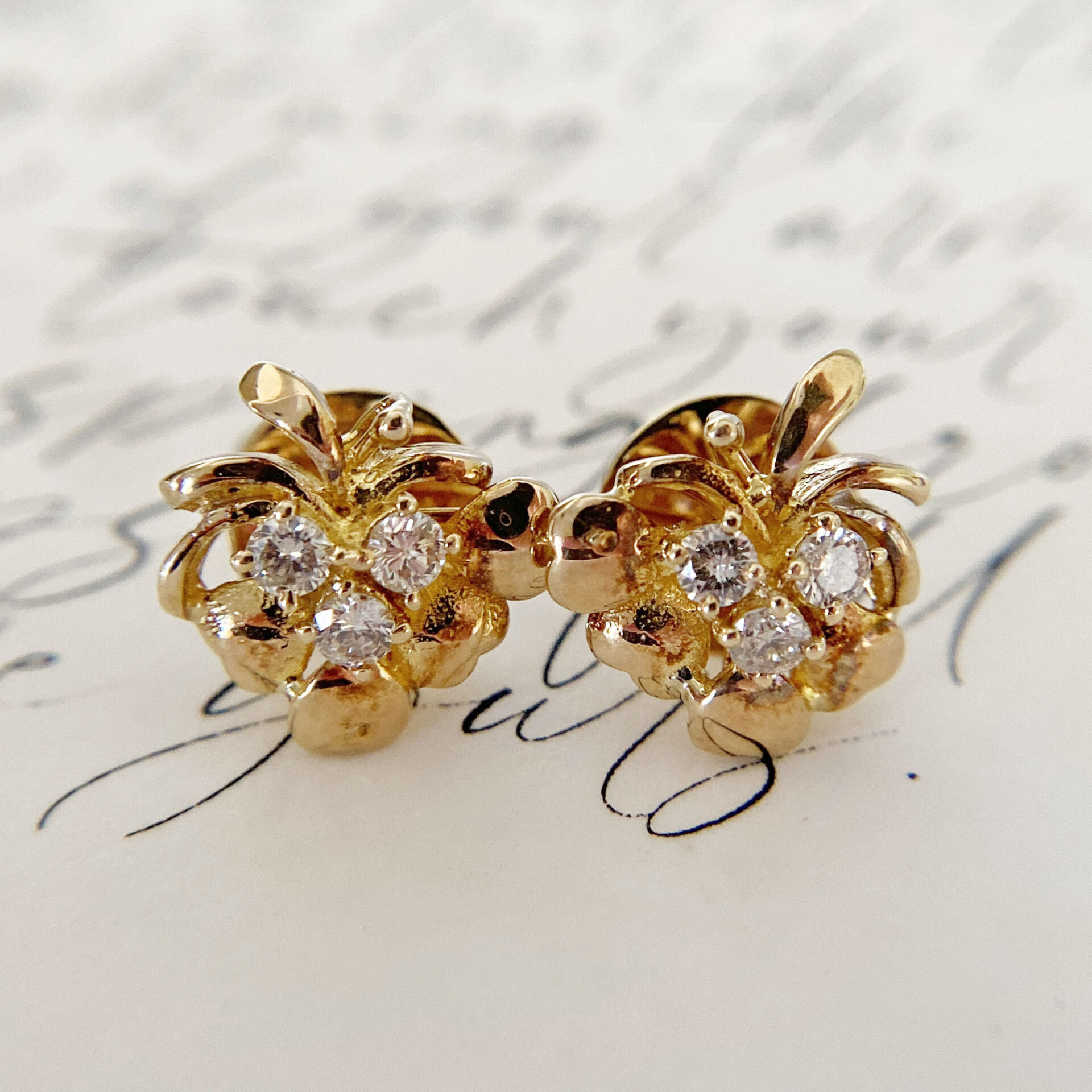 Vintage 14K Gold Fruit Earrings with Diamonds