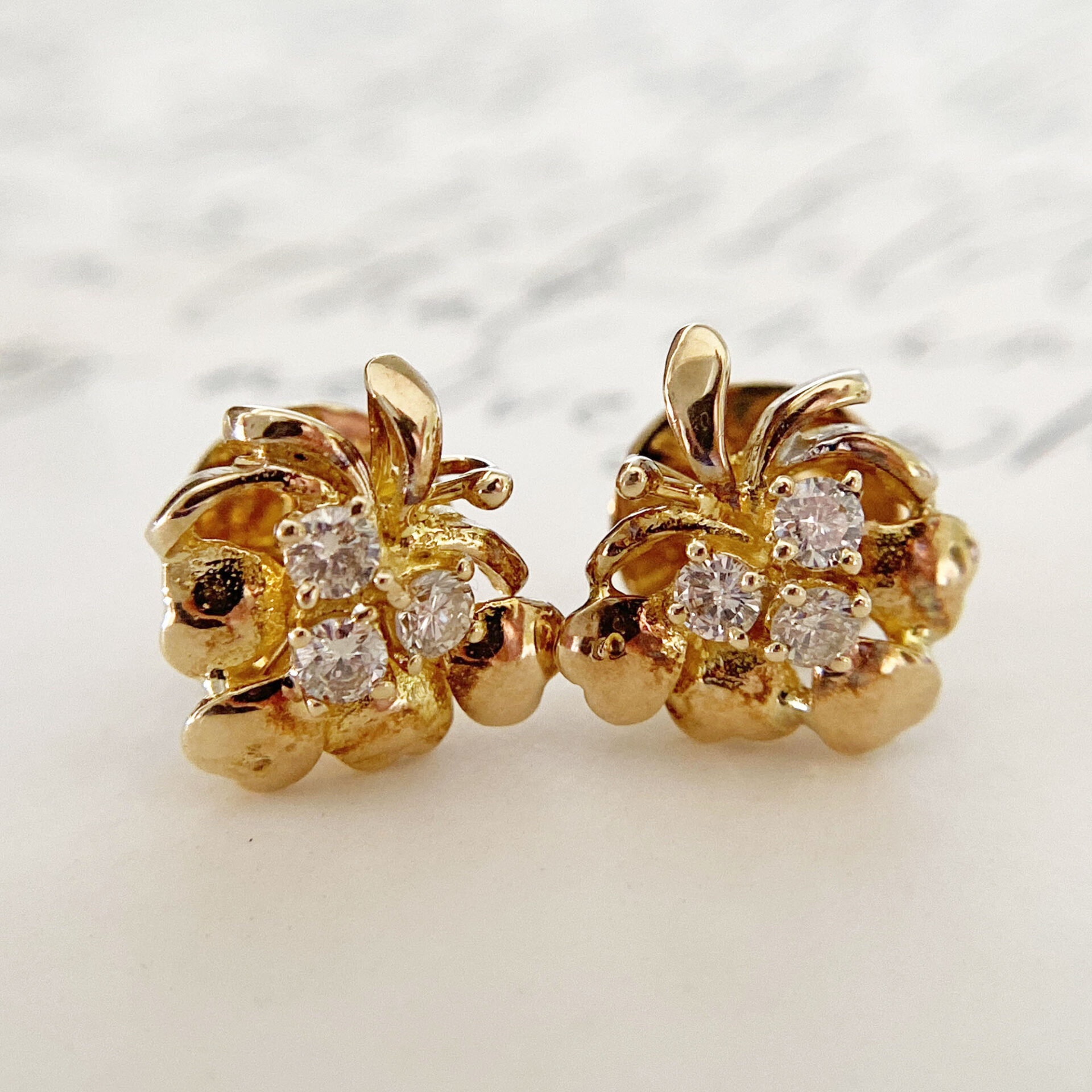 Vintage 14K Gold Fruit Earrings with Diamonds