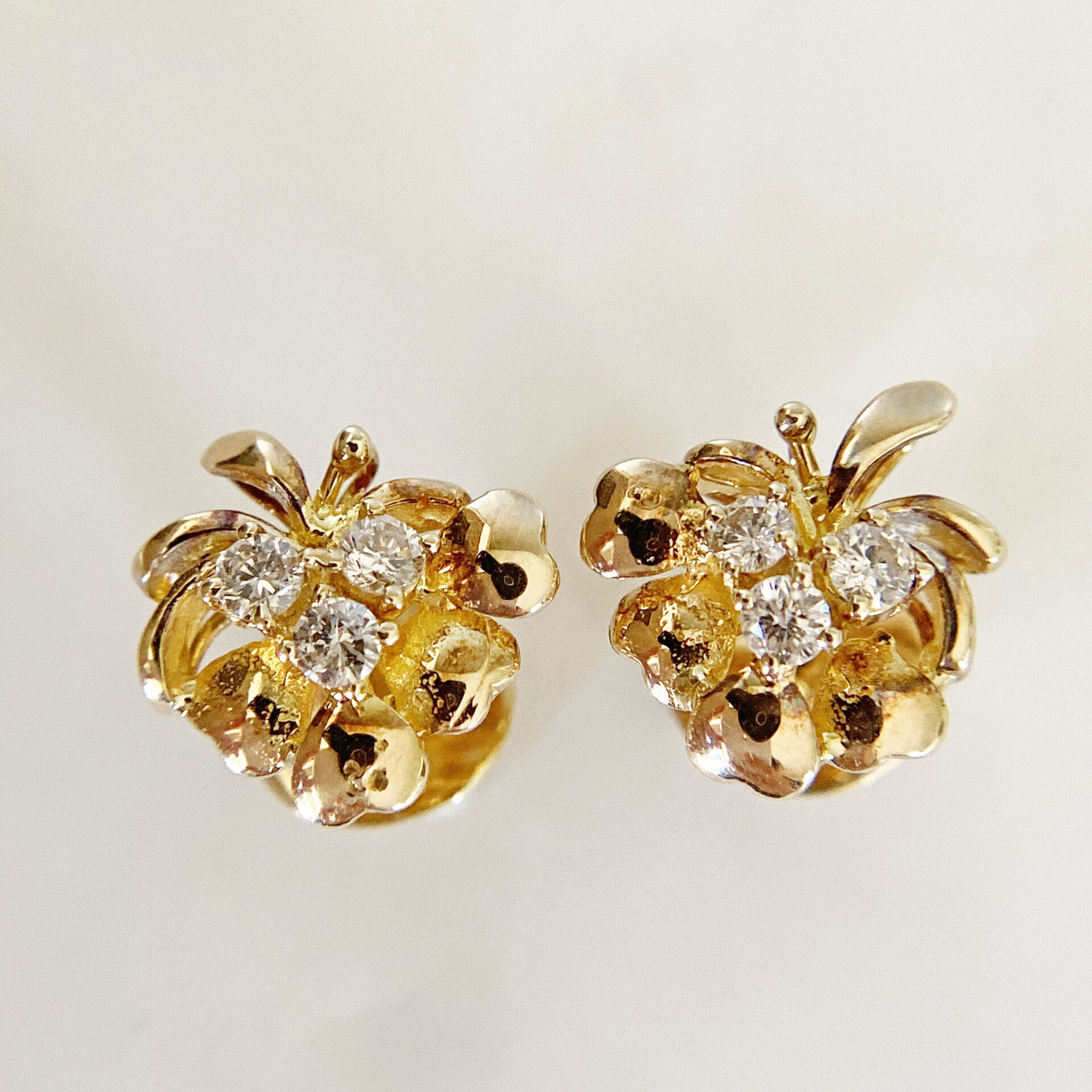 Vintage 14K Gold Fruit Earrings with Diamonds