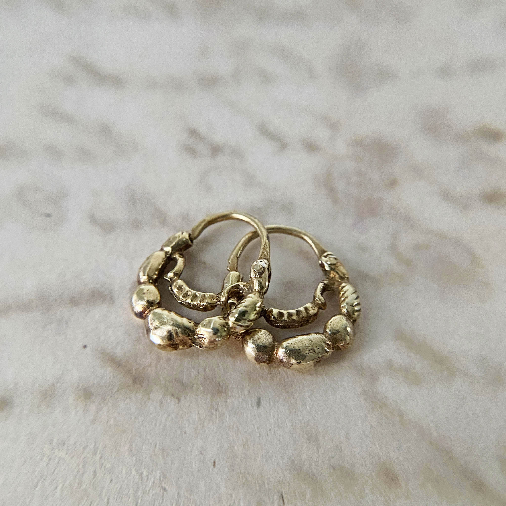 Small Antique Criolla Earrings in Silver Gold-Plated Finish