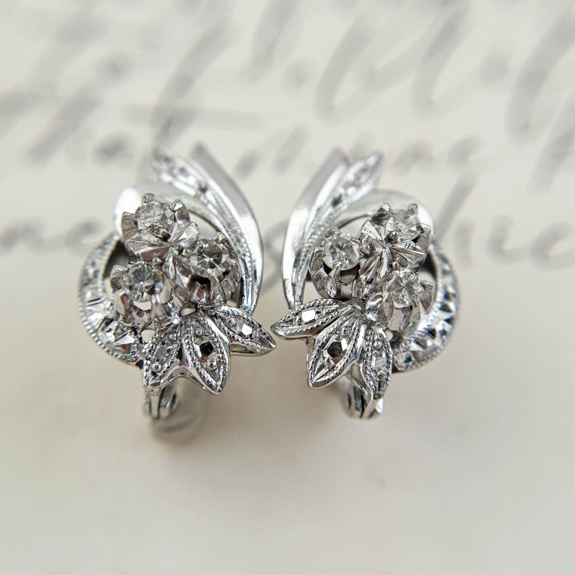 Vintage 8K White Gold Earrings with Diamonds from the Philippines