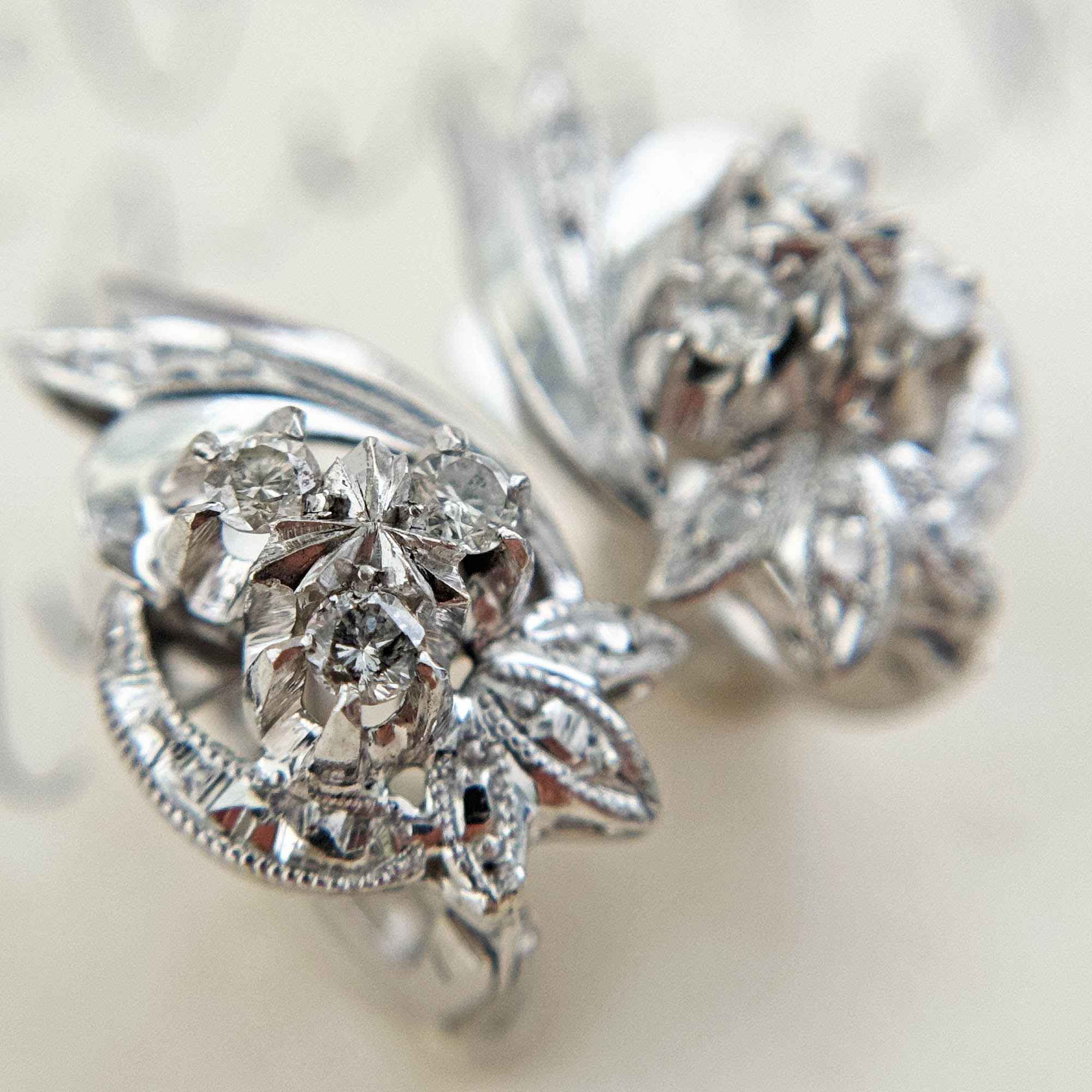 Vintage 8K White Gold Earrings with Diamonds from the Philippines