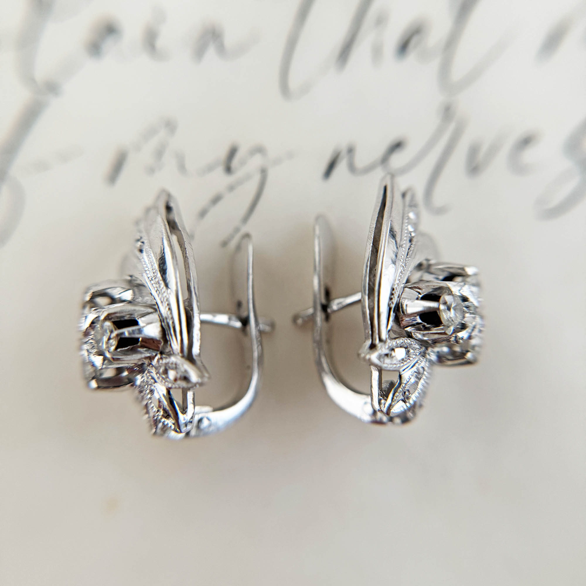 Vintage 8K White Gold Earrings with Diamonds from the Philippines