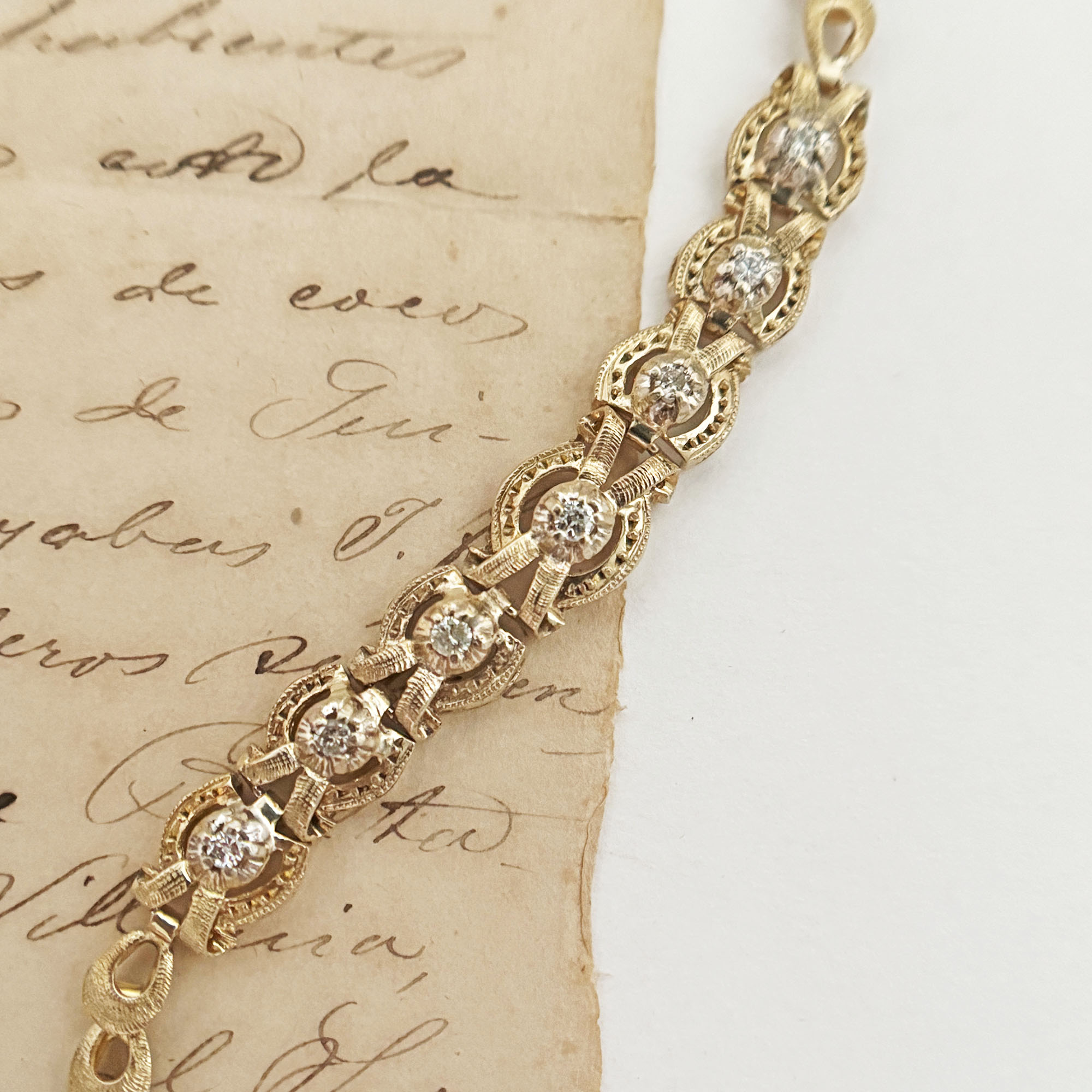 Vintage 8K Gold Bracelet with Diamonds from the Philippines