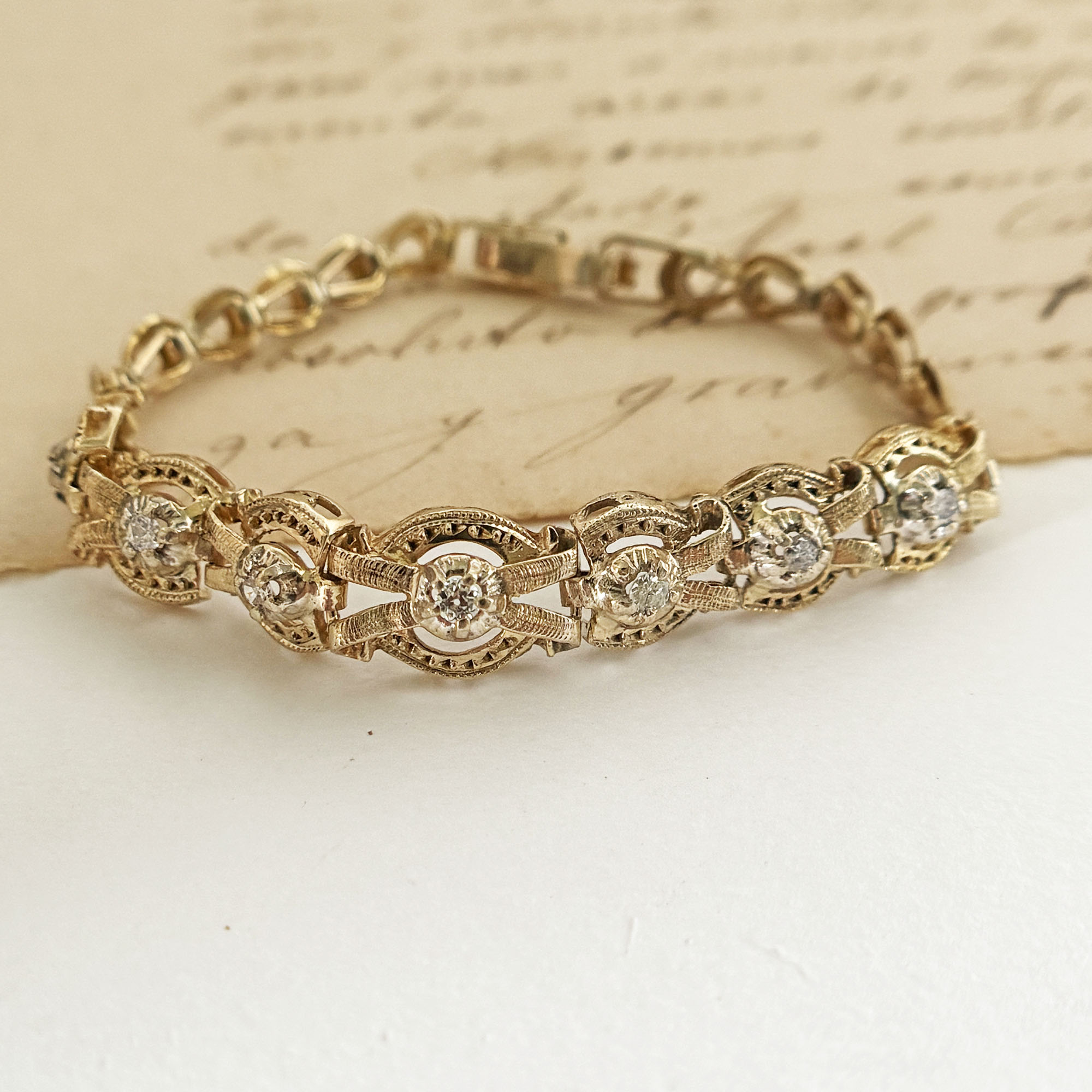 Vintage 8K Gold Bracelet with Diamonds from the Philippines