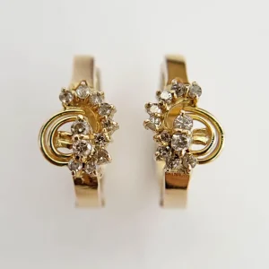 Vintage 10K Gold Hoop Earrings with Diamonds from the Philippines