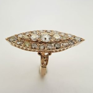 Big Antique 12K Gold Lansadera Ring with Old Cut Diamonds (US Ring Size 5)