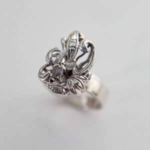 Antique Silver Art Nouveau Ring with White Sapphires (US Ring Size 6) from the Philippines