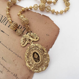 Big Antique Ornate Tamburin Silver Necklace  Dipped in Gold from the Philippines