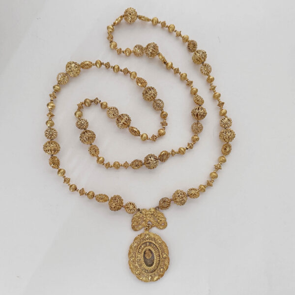 Big Antique Ornate Tamburin Silver Necklace  Dipped in Gold from the Philippines