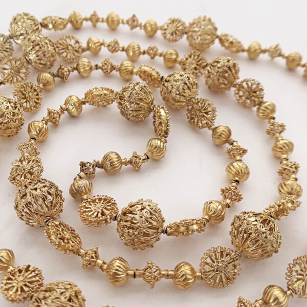 Big Antique Ornate Tamburin Silver Necklace  Dipped in Gold from the Philippines