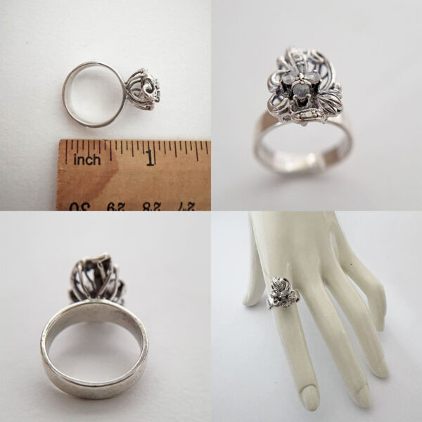 Antique Silver Art Nouveau Ring with White Sapphires (US Ring Size 6) from the Philippines