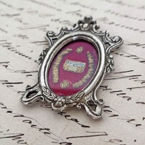 Antique "Margarita" Relicario or Reliquary Case in Base Metal in Silver Tone  from Spain