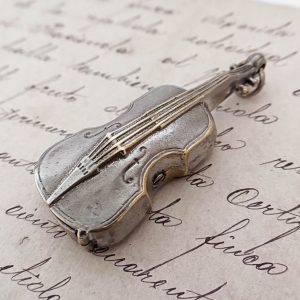 Antique Violin Vesta Match Case in Silver Plated Brass from Spain