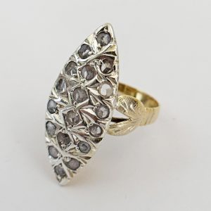 Antique Silver Top and 8K Gold Bottom Lansadera Ring with Topaz and Synthetic Stones (US Ring Size 6.5)