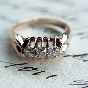 Antique 10K Rose Gold Sinampaloc Ring with Old Cut Diamonds (US Ring Size 6)
