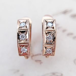 Vintage 8K Gold Art Deco Half Criolla Diamond Earrings from the Philippines