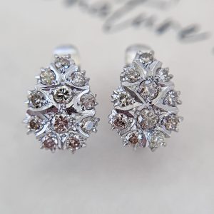 Antique 8K White Gold Pear Shaped Diamond Earrings from the Philippines