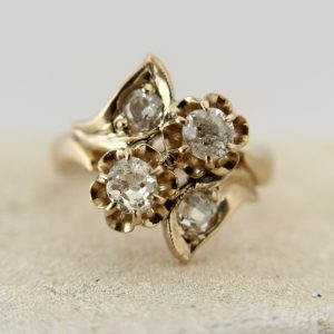 Antique 10K Gold Floral Old Cut Diamonds Ring (Size 4) from the Philippines